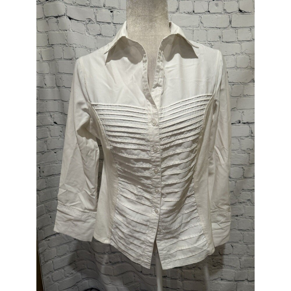 Robert Louis White Cotton Long Sleeve Classic Button Up Blouse Top Medium